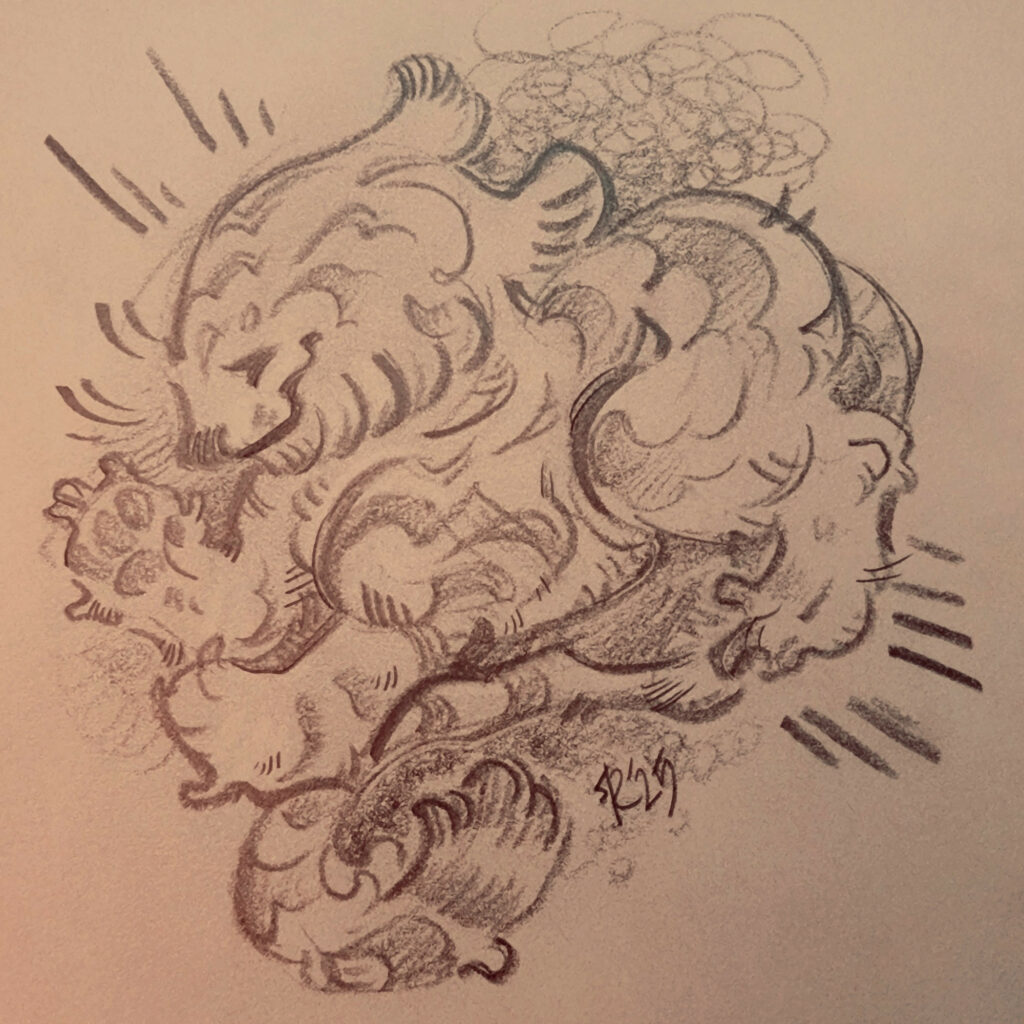 A messy sketch of a tiger.